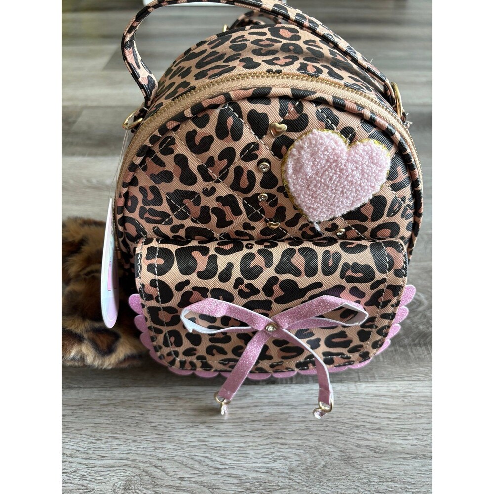 New Under One Sky Leopard Mini Backpack Purse with Faux Fur Pom Keychain